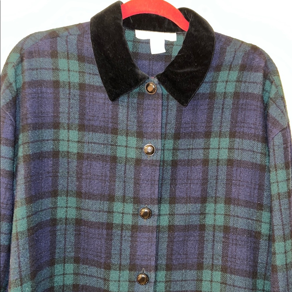 Vintage The Limited wool Plaid Button-Up Jacket with velvet collar barn style